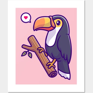 Cute Toucan Bird On Branch Cartoon Posters and Art